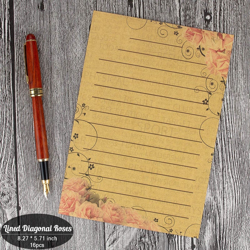 CenterZ Vintage Stationary Paper + Kraft Envelopes Set with Seal Stickers (64pcs 4 Patterns 8.3 x 5.7 Writing Stationery Papers, 20pcs 2 Colors 7.9 x 4.7 Letter Envelope, 36pcs 2 Styles Rustic Seals) - Image 2